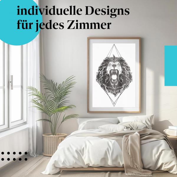 Schlafzimmer Deko: "Löwe" Poster: Für Tattoo- & Design-Liebhaber.