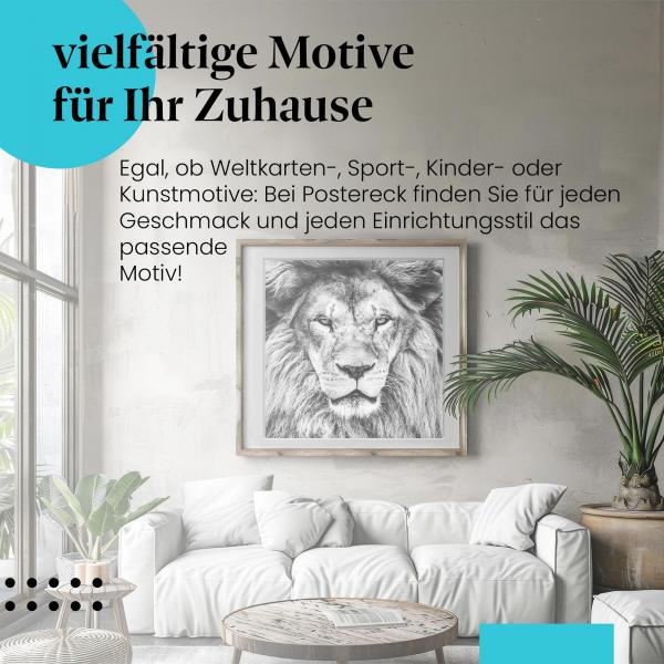 "Majestätischer Löwe": Schwarz-Weiß-Poster - zeitlos & elegant.