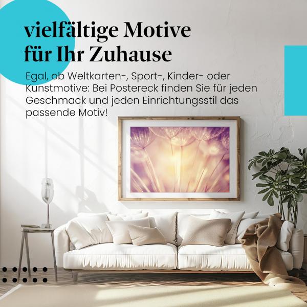 Dieses Leinwandbild mit dem Löwenzahnsamen ist ein Hingucker und versprüht Frühlingsgefühle.