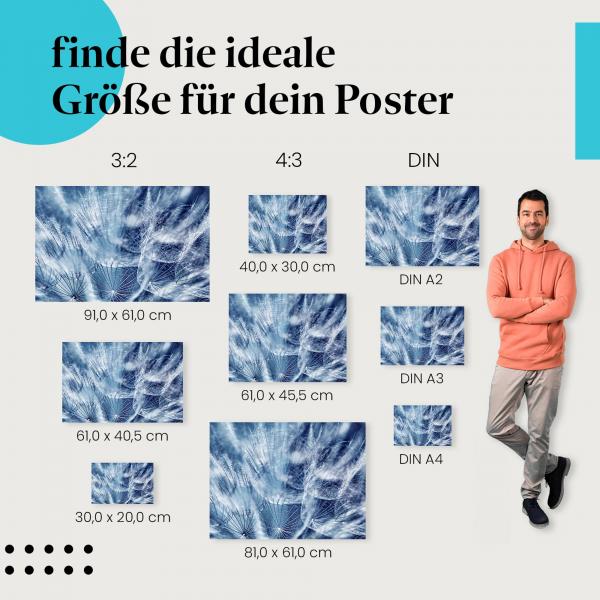 Kunstwerk der Natur: "Abstrakte Schönheit" - Poster mit Löwenzahnsamen in Blau