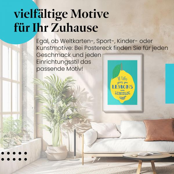 Stylisches Leinwandbild: Mach Limonade - Inspirierendes Zitronen-Poster.