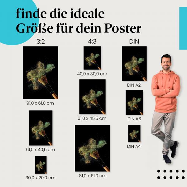 Make-up Pinsel, Poster: Grüner & goldener Puder, abstrakt.