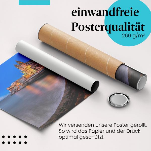 Gerolltes Poster "Kirche am Meer" - Ruhe & Spiritualität, sicher verpackt.