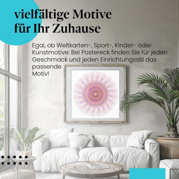 Farbenpracht: Mandala-Poster mit geometrischen Mustern & Farbverläufen.