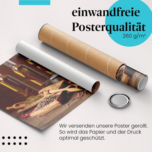 Gerolltes Poster "Kräuter & Gewürze". Kulinarische Vielfalt, sicher verpackt.