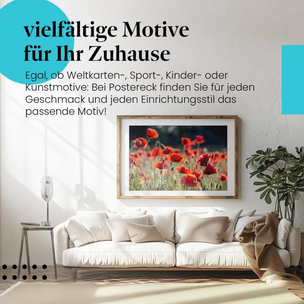 Dieses Leinwandbild mit dem Mohnblumenfeld ist ein Hingucker und bringt Sommerlaune in Ihr Zuhause.