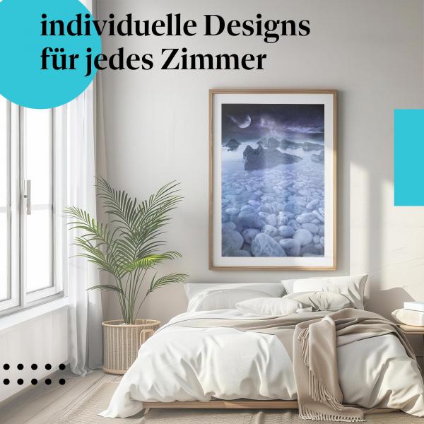 Schlafzimmer Deko: "Mond & Meer" Poster: Ruhe & Entspannung für Ihr Schlafzimmer.