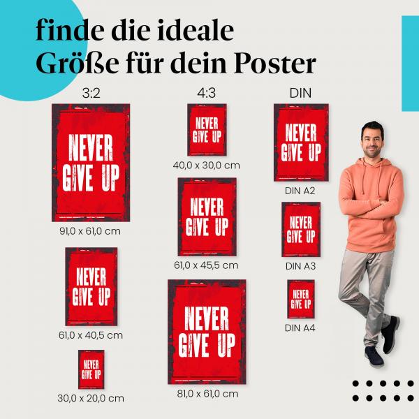 "Never give up" Poster: Motivierender Spruch!