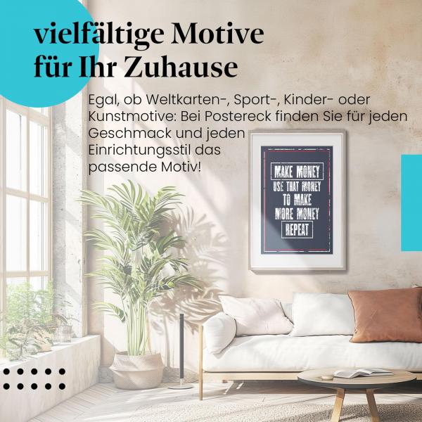 Stylisches Leinwandbild: Motivationsspruch zum Erfolg im Finanzwesen.