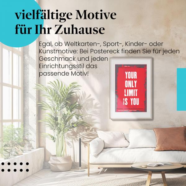 Stylisches Leinwandbild: Motivationsspruch zum Überwinden eigener Grenzen.