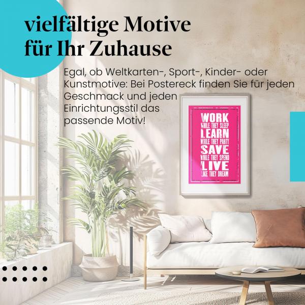 Stylisches Leinwandbild: Motivationsspruch zum Erfolg durch harte Arbeit.