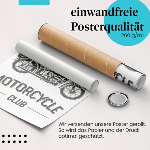 Gerolltes Poster "Motorrad Club LA" - Club-Design, sicher verpackt.