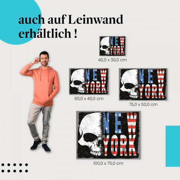 Leinwandbild "New York Totenkopf" im Grunge-Look: In verschiedenen Grössen für deine New York Deko!