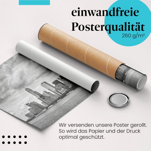 Gerolltes Poster "Manhattan Skyline". Beeindruckende Stadtaufnahme, sicher verpackt.