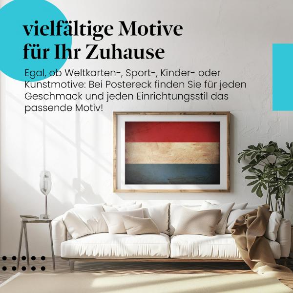 Leinwandbild "Grunge Flagge der Niederlande im Vintage-Stil". Wanddeko für Niederlande-Fans.