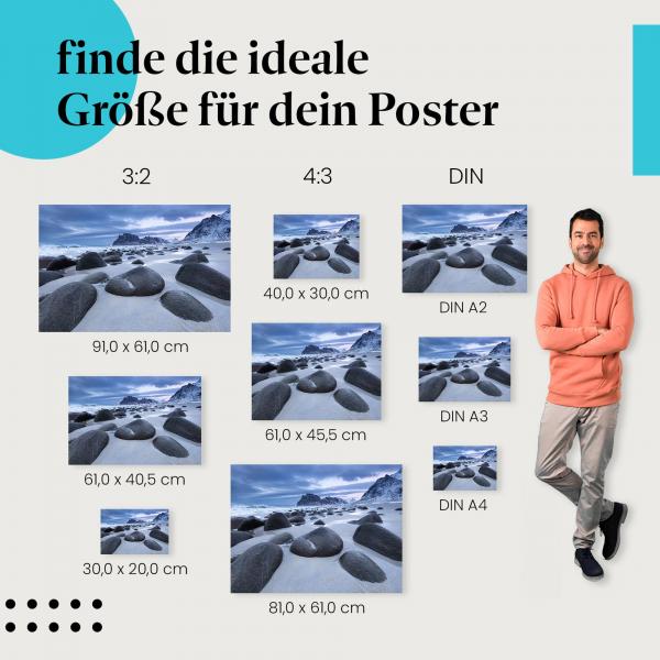 Strand, Poster: Felsen, Berge, Himmel, dramatisch.