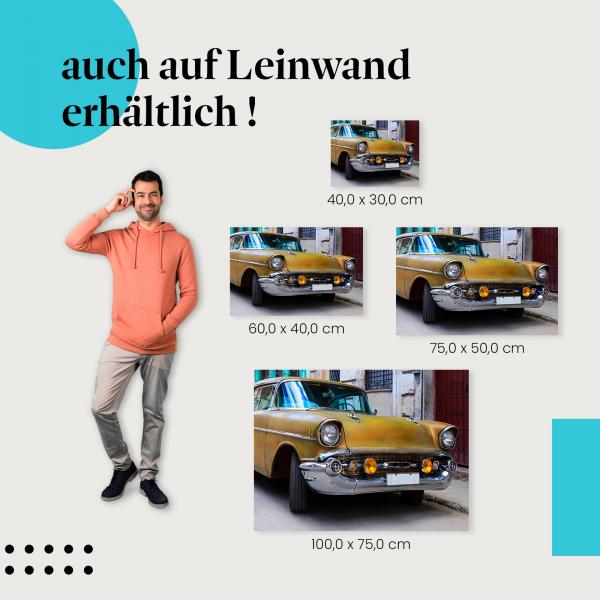 Oldtimer: Leinwandbild. Gelb, Havanna, Used-Look.