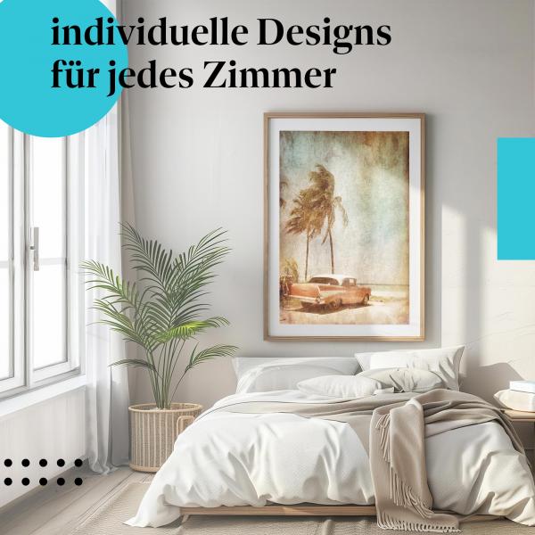 Schlafzimmer Deko: Modernes Zimmer mit "Oldtimer" Poster. Wanddeko für Auto-Fans.