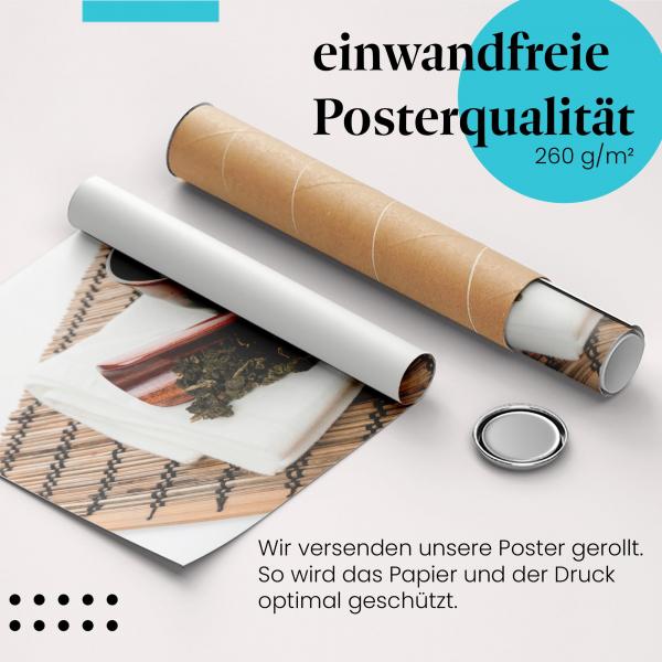 Gerolltes Poster "Oolong Tee". Aromatischer Teegenuss, sicher verpackt.