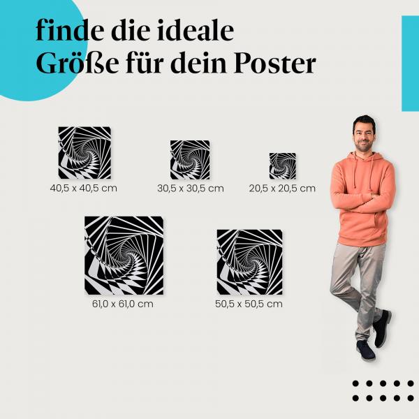 Wähle die ideale Postergröße: Abstrakte Grafik einer optischen Täuschung: Spirale aus Quadraten.