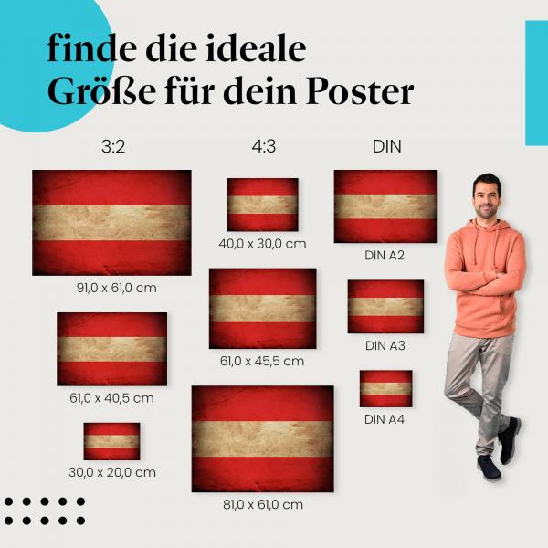 Österreich Flagge Poster: Retro-Look - jetzt Postergröße wählen!