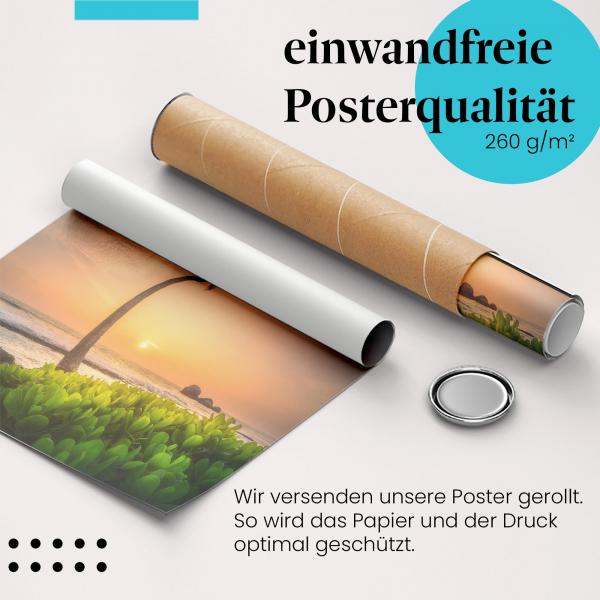 Gerolltes Poster "Sonnenuntergang am Strand". Urlaub & Entspannung, sicher verpackt.