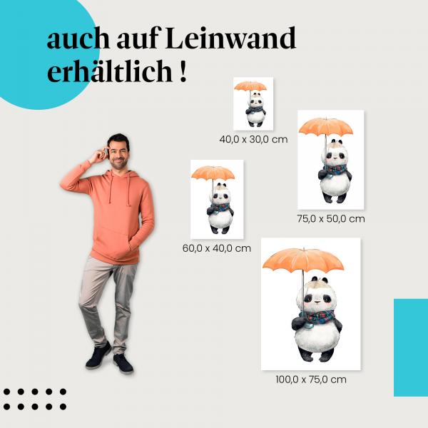 Panda: Leinwandbild. Schal, Regenschirm, Herbst.