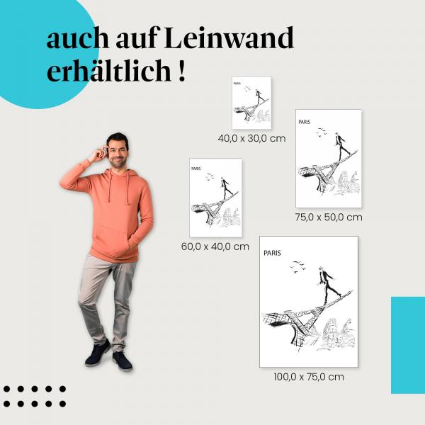 "Skizze vom Eiffelturm und Fashionista" Leinwandbild. Finde die ideale Größe für dein Zuhause & setze Akzente mit Kunst!