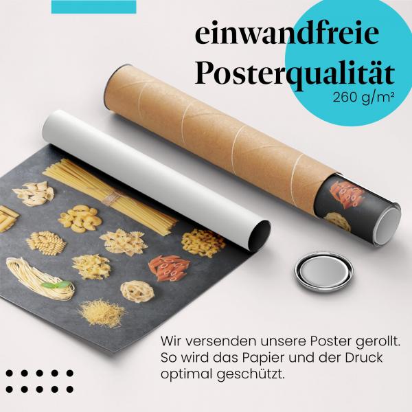 Gerolltes Poster "Pasta", Sortiment, Zutaten.