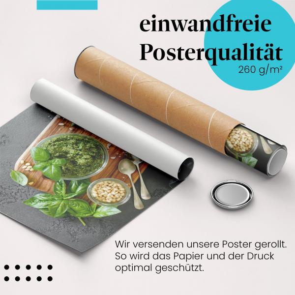 Gerolltes Poster "Pesto Genovese". Kulinarische Inspiration, sicher verpackt.