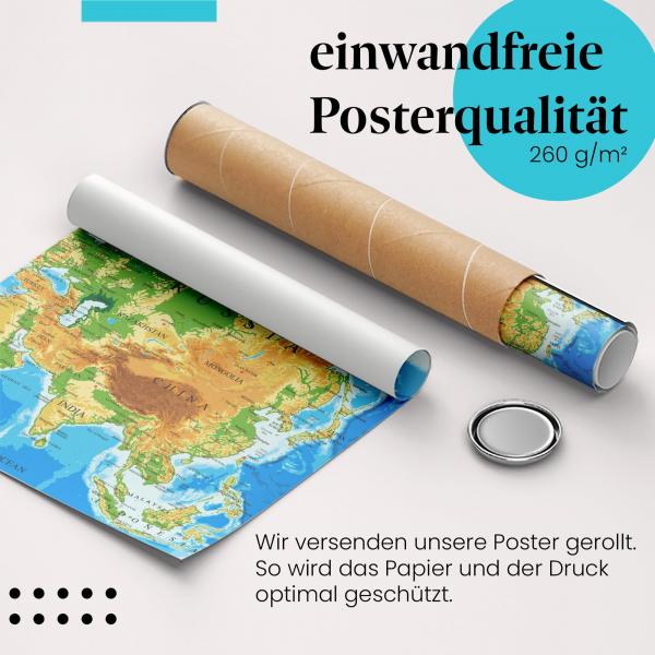 Gerolltes Poster "Karte Asien" - Asien entdecken, sicher verpackt.