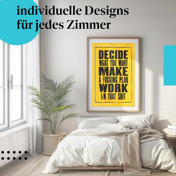 Motivations Poster: "Erstelle einen Plan & arbeite!" - Zitat & gelber Hintergrund