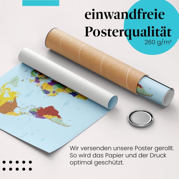 Gerolltes Poster "Politische Weltkarte". Länder, Kontinente.