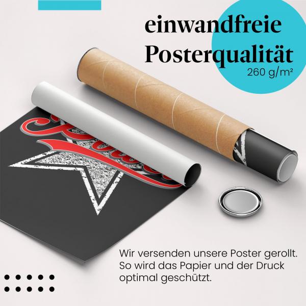 "Power": Gerolltes Poster, Schriftzug, Stern.