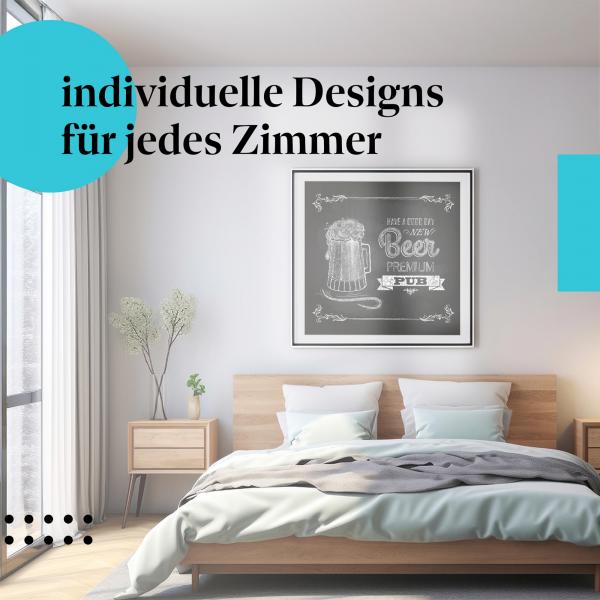 Gemütliches Pub-Feeling: Kunstdruck "Bier" - Deko für dein Schlafzimmer.