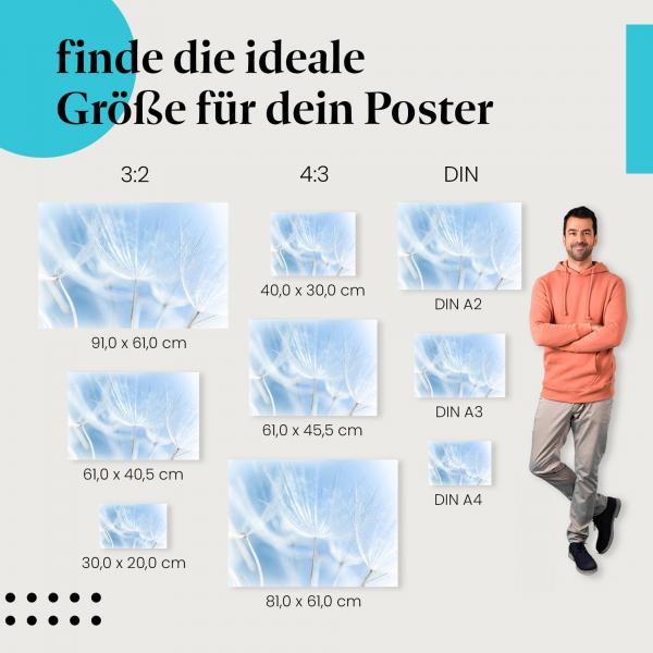 "Zarte Pusteblume im blauen Licht": Poster - Leichtigkeit & Freiheit