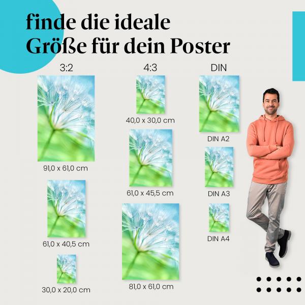 Leichtigkeit & Freiheit: Poster "Luftige Pusteblume" - Samenstände & blauer Hintergrund