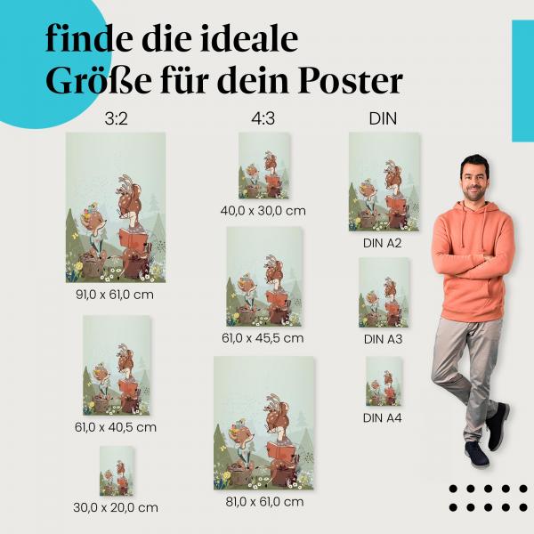 Reh, Poster: Lesen, Wald, Frühling.