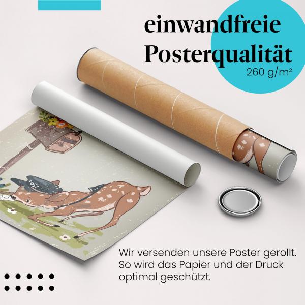 Gerolltes Poster "Reh Postbote" - Tiermotiv & Humor, sicher verpackt.