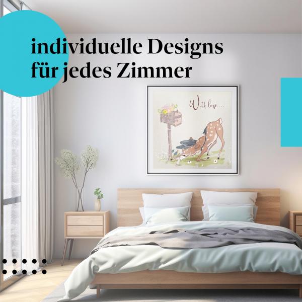 Schlafzimmer Deko: Kinderzimmer mit "Reh & Maus" Leinwandbild. Liebevolles Motiv für kleine Tierfreunde.