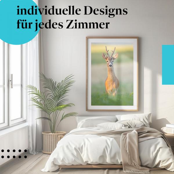 Schlafzimmer Deko: Kinderzimmer mit "Rehbock" Leinwandbild. Süßes Motiv für Tierliebhaber.