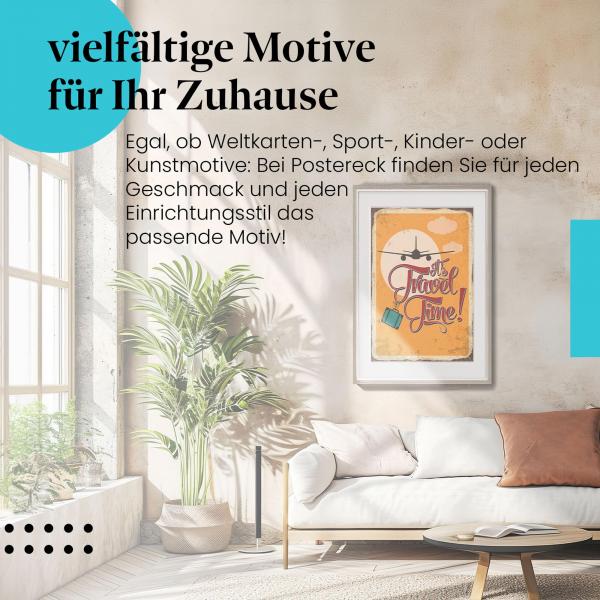 Stylisches Leinwandbild: Vintage-Reiseposter: Es ist Reisezeit!