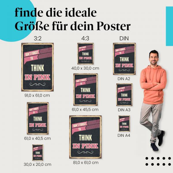 "Denk in Pink" Poster: Retro-Schild - verschiedene Größen!