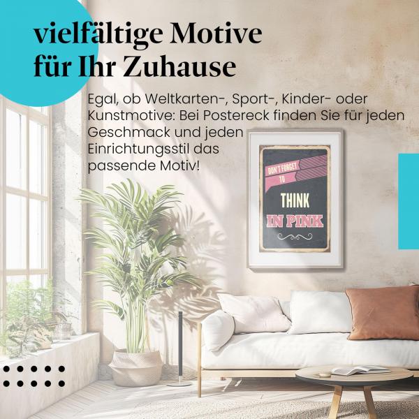 Stylisches Leinwandbild: Denk in Pink - Verspieltes Retro-Schild.