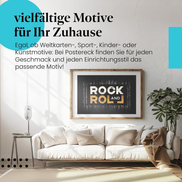 "Rock and Roll" Leinwandbild: Rockiges Design in Vintage-Optik auf dunklem Hintergrund.