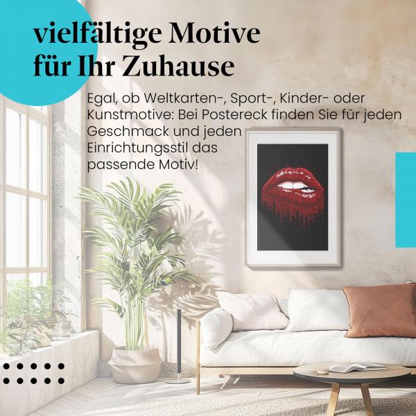 "Glitzernde Lippen" Leinwandbild: Rote Lippen mit funkelndem Glitzer.