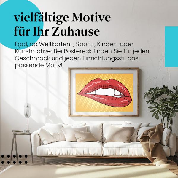 Dieses Leinwandbild mit den roten Lippen ist ein Hingucker und versprüht Sinnlichkeit.