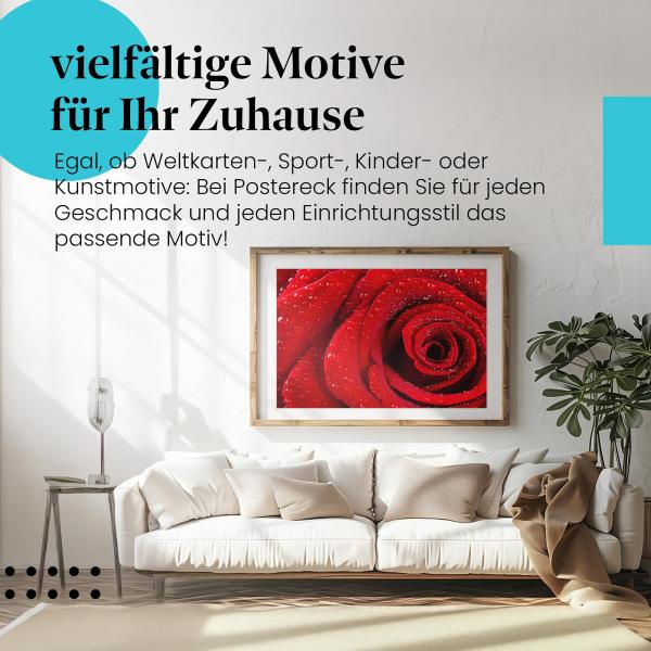 Dieses Leinwandbild mit der Rose und den Wassertropfen ist ein Hingucker und versprüht Romantik.