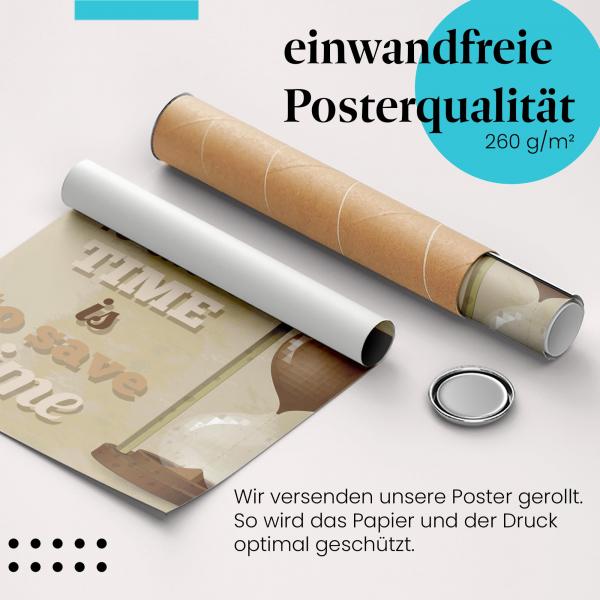 Gerolltes Poster "Zeitmanagement". Sanduhr mit Zitat, sicher verpackt.