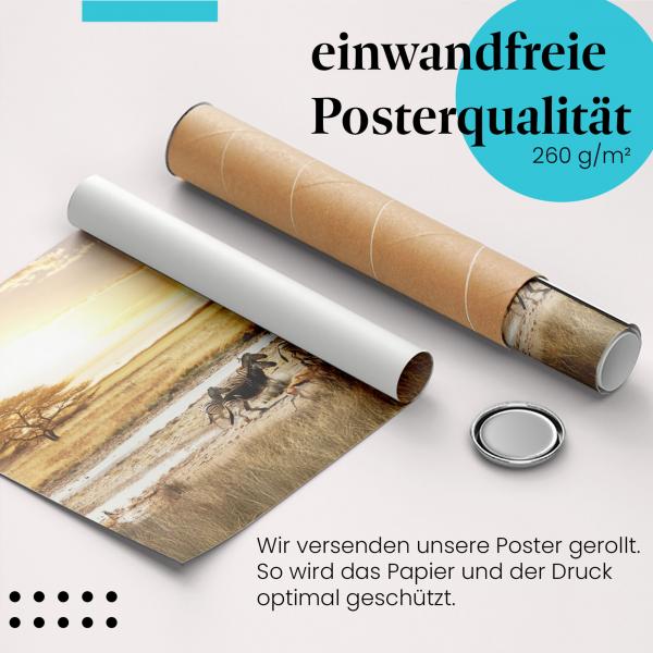 "Afrikanische Savanne": Gerolltes Poster, Tiere, Wasserloch.